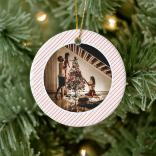 Elegante moderne rote Streifen Weihnachten Familie Keramik Ornament