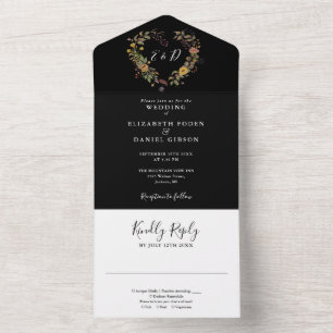 Elegante moderne rustikale florale Herz-Hochzeit All In One Einladung