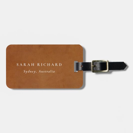 Elegante moderne rustikale Tan Leder Textur Custom Gepäckanhänger (Vorderseite horizontal)