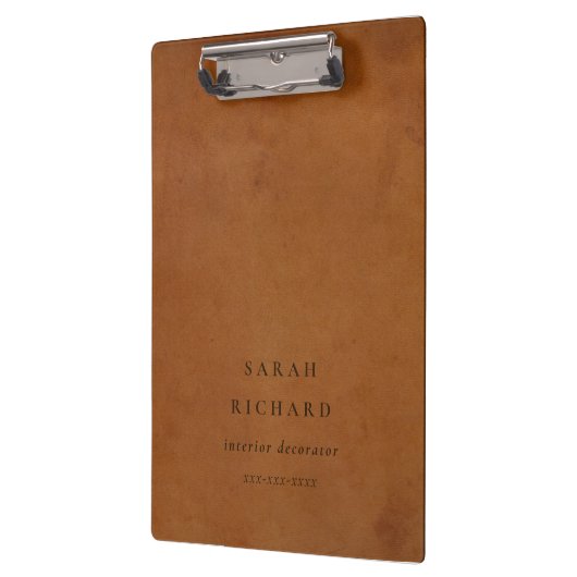 Elegante moderne rustikale Tan Leder Textur Custom Klemmbrett (Links)