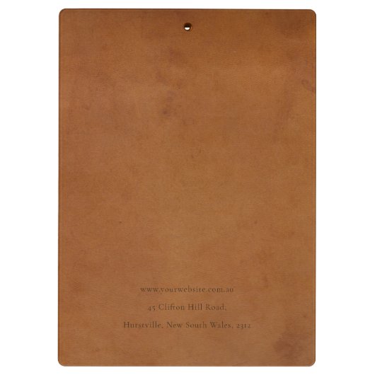 Elegante moderne rustikale Tan Leder Textur Custom Klemmbrett (Rückseite)