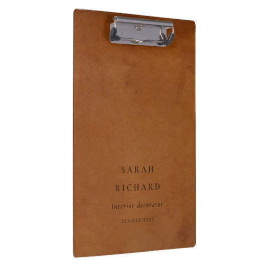 Elegante moderne rustikale Tan Leder Textur Custom Klemmbrett (Rechts)