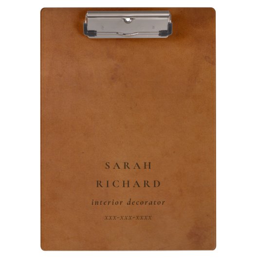 Elegante moderne rustikale Tan Leder Textur Custom Klemmbrett (Vorderseite)