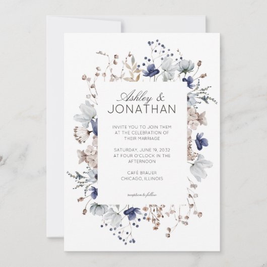 Elegante Moderne Rustikale Wildblume Hochzeit Einladung (Vorderseite)