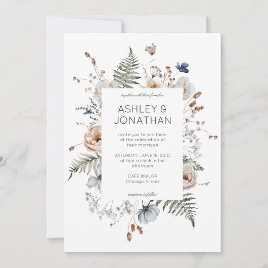 Elegante Moderne Rustikale Wildblume Hochzeit Einladung (Vorderseite)