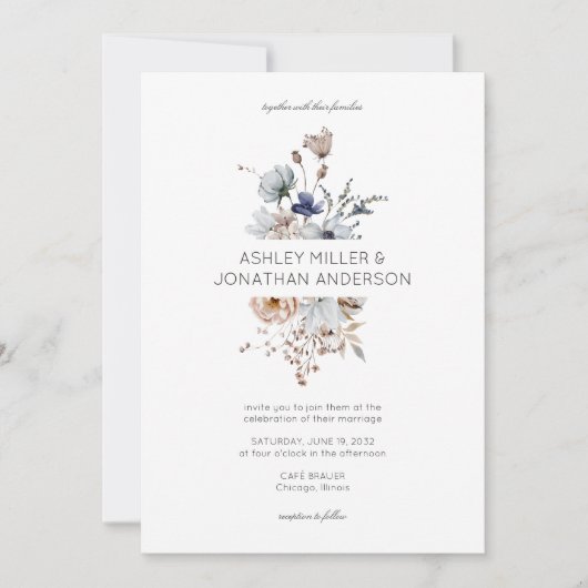Elegante Moderne Rustikale Wildblume Hochzeit Einladung (Vorderseite)