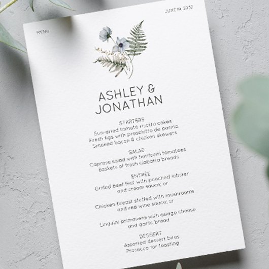 Elegante Moderne Rustikale Wildblume Hochzeit Menükarte