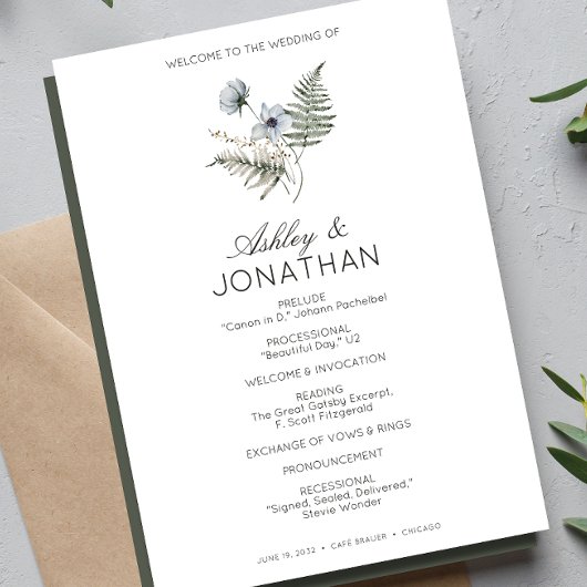 Elegante Moderne Rustikale Wildblume Hochzeit Programm