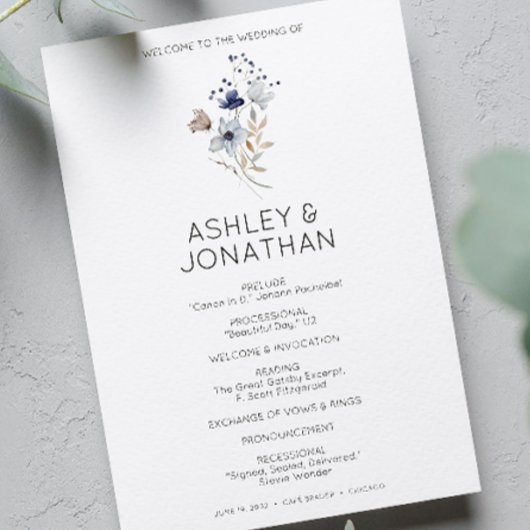 Elegante Moderne Rustikale Wildblume Hochzeit Programm