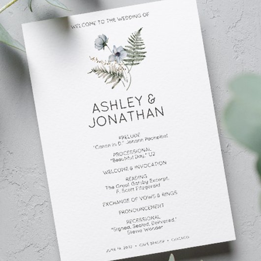 Elegante Moderne Rustikale Wildblume Hochzeit Programm