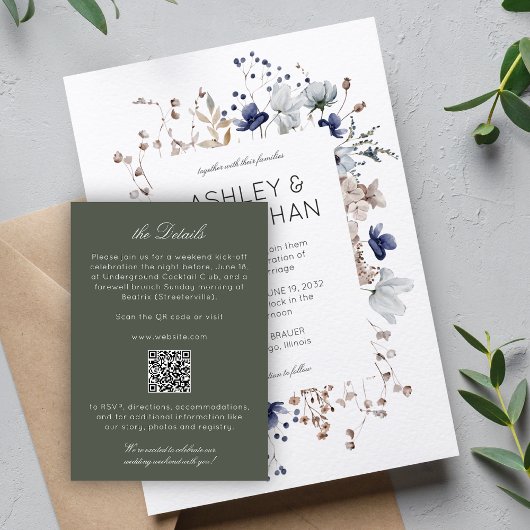Elegante Moderne rustikale Wildblume Hochzeitsdeta Begleitkarte