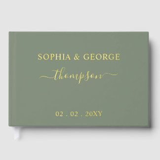 Elegante moderne Sage Gold Wedding Gästebuch