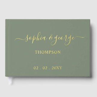 Elegante moderne Sage Gold Wedding Gästebuch
