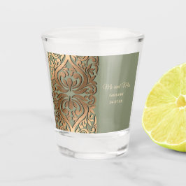 Elegante Moderne Sage green & gold Imitats Gold Lu Schnapsglas