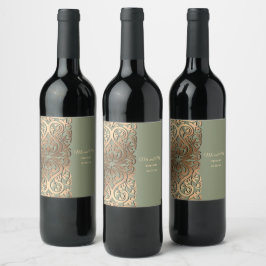 Elegante Moderne Sage green & gold Imitats Gold Lu Weinetikett