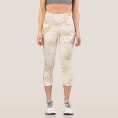 Elegante, moderne Sammlung von weißer Blumen Capri Leggings (Vorderseite)