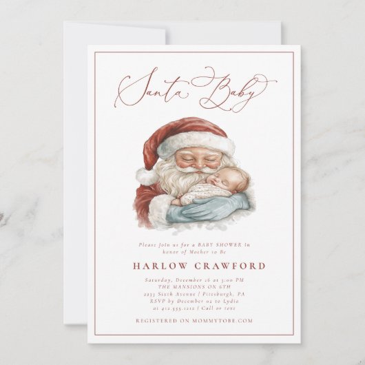 Elegante moderne Santa Baby Dusche Einladung (Vorderseite)