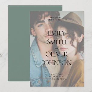 Elegante moderne saubere Salbei-Foto-Hochzeit Save The Date