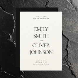 Elegante moderne, saubere Schwarz-weiße Hochzeit Save The Date