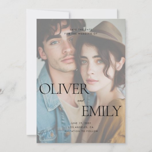 Elegante moderne saubere Verpackung Volles Foto Ho Save The Date (Vorderseite)