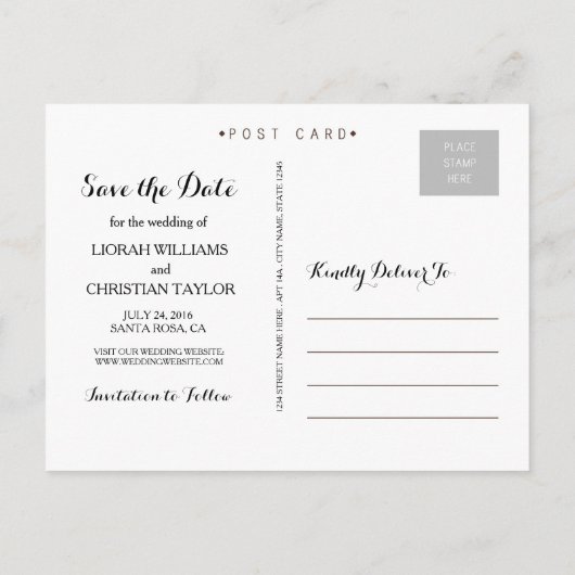 Elegante Moderne Save the Date Postkarte (Rückseite)
