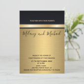 Elegante, moderne, schicke Gold-/Schwarze Hochzeit Einladung (Stehend Vorderseite)