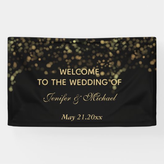 Elegante moderne schicke, schwarze goldene Hochzei Banner (Horizontal)