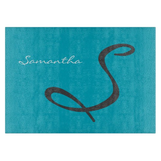 elegante, moderne schicke, trendige Monogramm aqua Schneidebrett (Vorderseite)