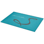 elegante, moderne schicke, trendige Monogramm aqua Schneidebrett (Ecke)
