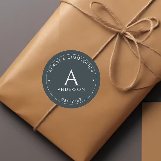 Elegante Moderne Schiefergraue Hochzeit Runder Aufkleber