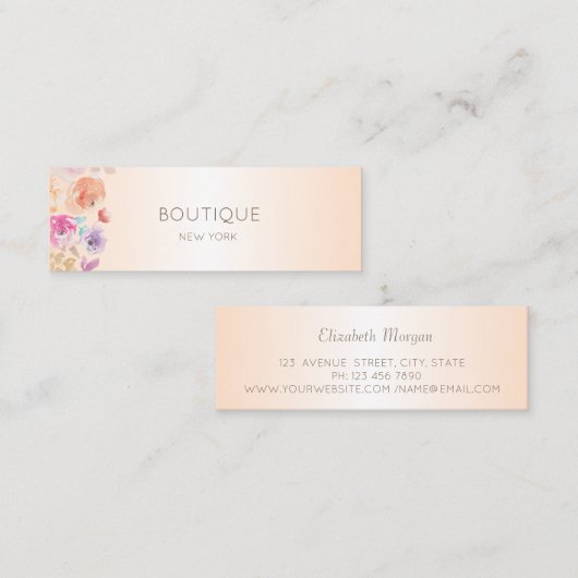 Elegante moderne, schmale, Aquarellfarben-Blume Mini Visitenkarte (Vorne/Hinten)