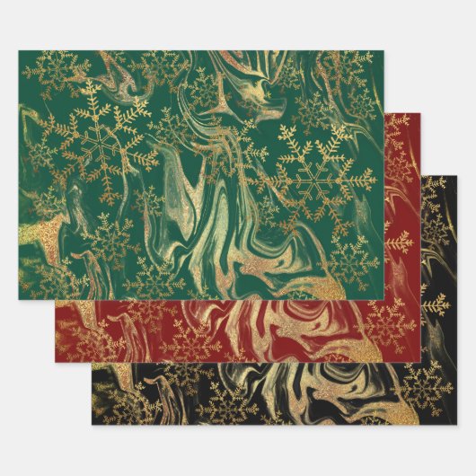 Elegante moderne Schneeflocken aus Goldmarmor Geschenkpapier Set (Set)