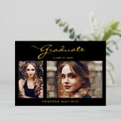 Elegante moderne Schrift | 2 Foto Grad Bekanntgabe Folieneinladung (Stehend vorne)