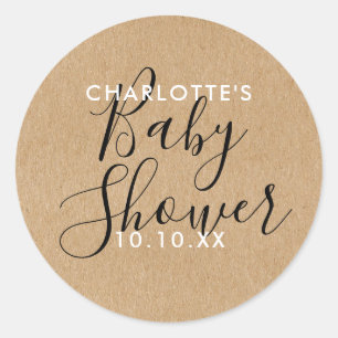 Elegante moderne Schrift Baby Shower Rustik Kraft  Runder Aufkleber
