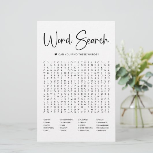 Elegante moderne Schrift | Bridal Word Search Game (Stehend Vorderseite)