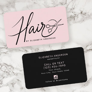 Elegante moderne Schrift Friseur Blush Rosa Visitenkarte