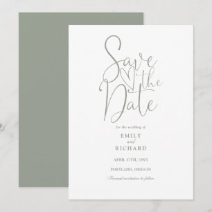 Elegante moderne Schrift Sage Grün Hochzeit Save The Date