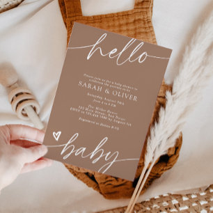 Elegante moderne Schrift Tan Baby-Empfangsfeier Einladung