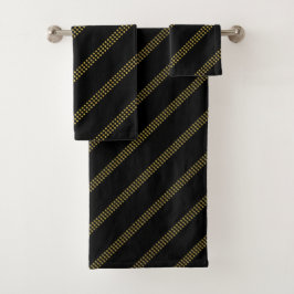 Elegante moderne schwarz gepunktete Goldlinien Badhandtuch Set