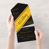 Elegante, moderne Schwarz-Gold-Extravagante Hochze All In One Einladung (Abreißen)