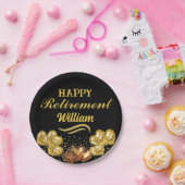 Elegante moderne Schwarz-Gold Happy Rentirement Pappteller (Party)