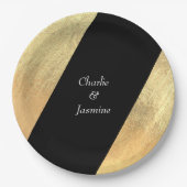Elegante Moderne Schwarz & Gold Hochzeit Pappteller (Vorderseite)