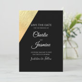 Elegante Moderne Schwarz & Gold Hochzeit Save The Date (Stehend Vorderseite)