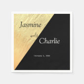 Elegante Moderne Schwarz & Gold Hochzeit Serviette (Vorderseite)