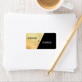 Elegante Moderne Schwarz & Gold Hochzeitsreise Adressaufkleber