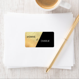 Elegante Moderne Schwarz & Gold Hochzeitsreise Adressaufkleber