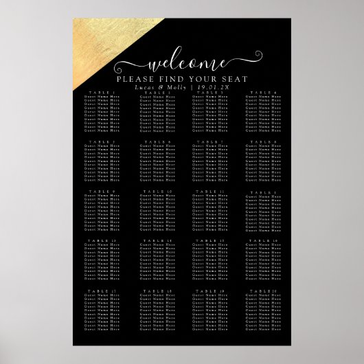 Elegante Moderne Schwarz & Gold Hochzeitsreise Poster (Vorne)