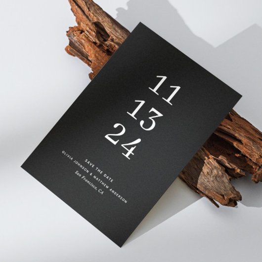 Elegante, moderne, schwarz-minimalistische Hochzei Save The Date