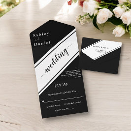 Elegante, moderne Schwarz-Weiß-Chic-Hochzeit All In One Einladung