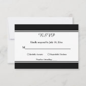 Elegante, moderne Schwarz-Weiß-Chic-Hochzeit RSVP Karte (Vorderseite)
